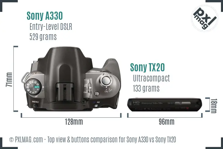 Sony A330 vs Sony TX20 top view buttons comparison
