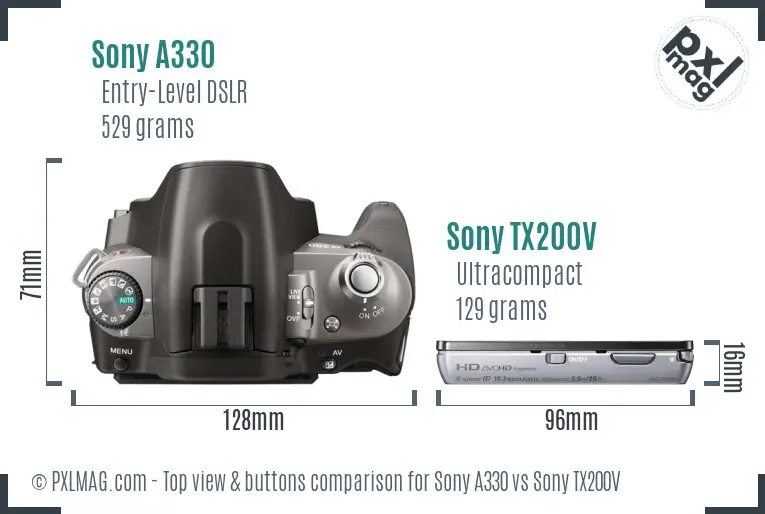 Sony A330 vs Sony TX200V top view buttons comparison