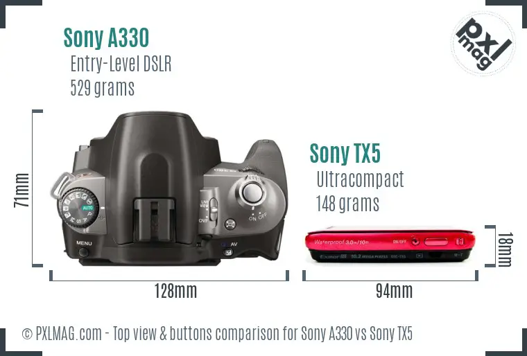 Sony A330 vs Sony TX5 top view buttons comparison