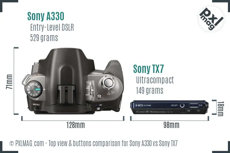 Sony A330 vs Sony TX7 top view buttons comparison