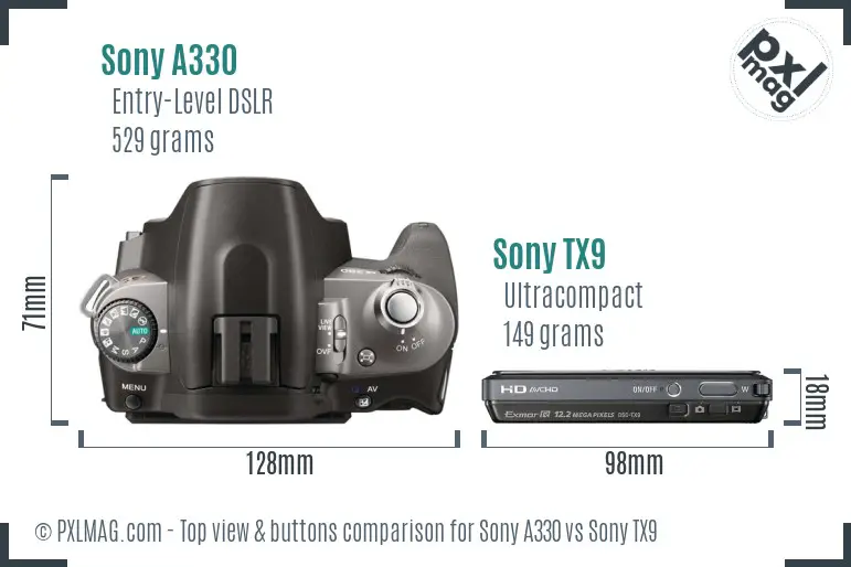 Sony A330 vs Sony TX9 top view buttons comparison