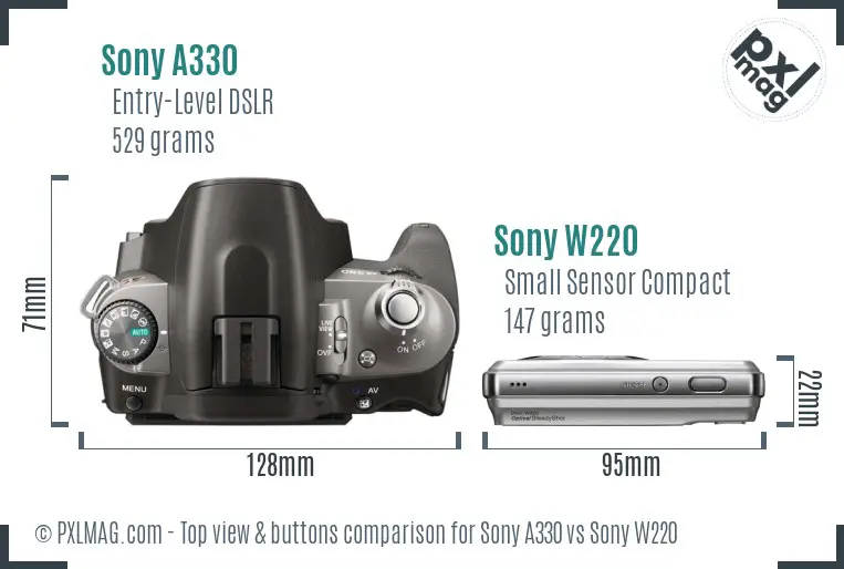 Sony A330 vs Sony W220 top view buttons comparison