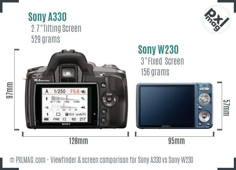 Sony A330 vs Sony W230 Screen and Viewfinder comparison