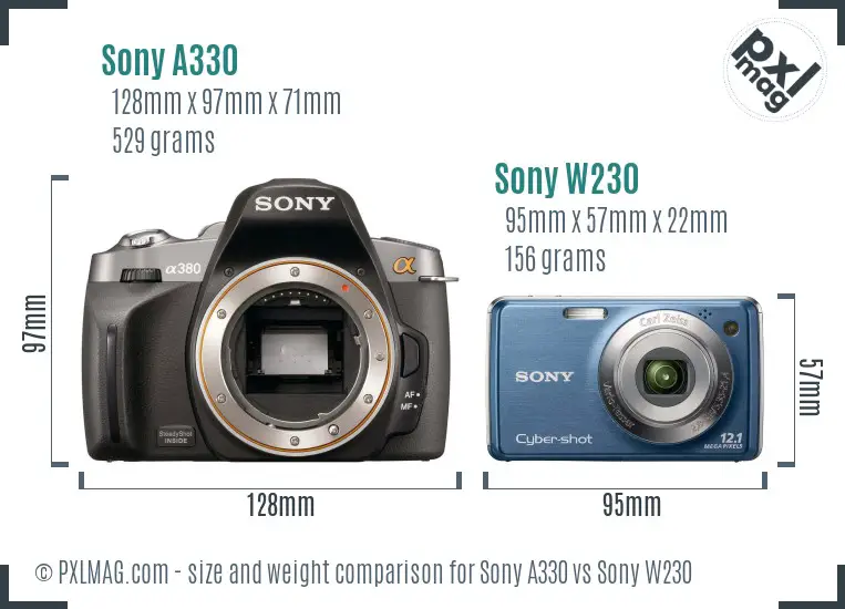 Sony A330 vs Sony W230 size comparison