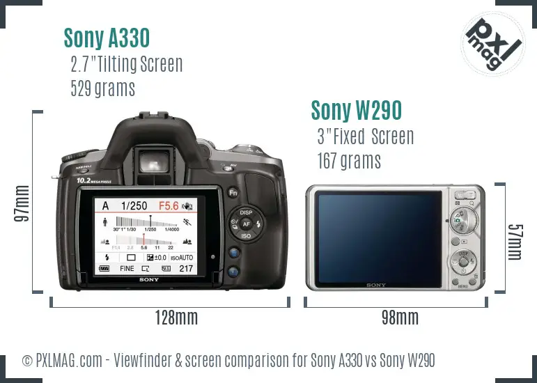Sony A330 vs Sony W290 Screen and Viewfinder comparison