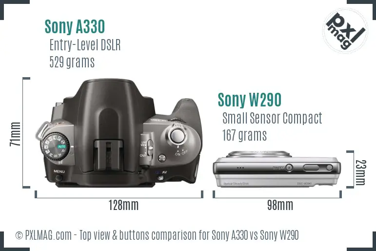 Sony A330 vs Sony W290 top view buttons comparison