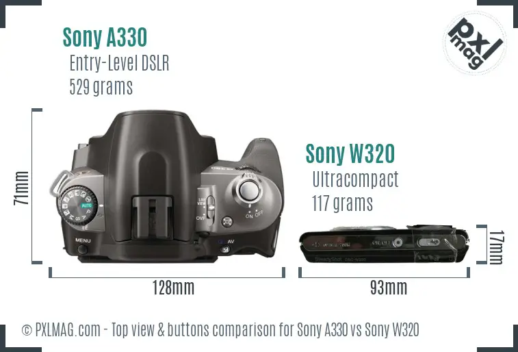 Sony A330 vs Sony W320 top view buttons comparison