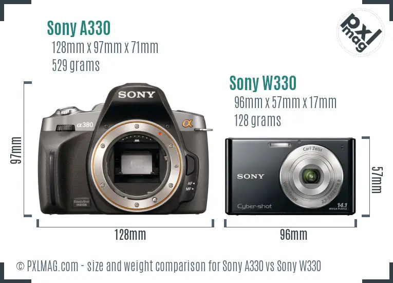 Sony A330 vs Sony W330 size comparison
