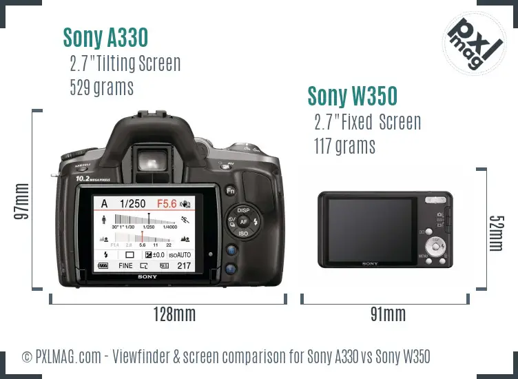 Sony A330 vs Sony W350 Screen and Viewfinder comparison
