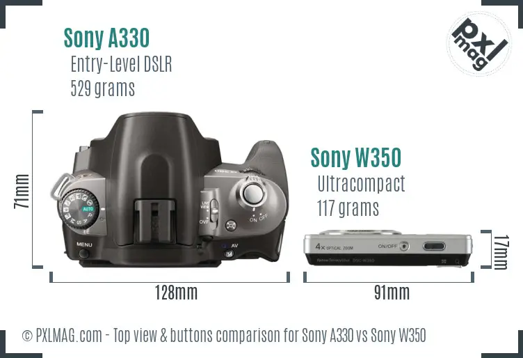 Sony A330 vs Sony W350 top view buttons comparison