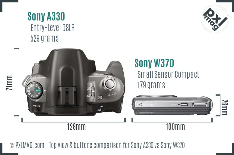 Sony A330 vs Sony W370 top view buttons comparison