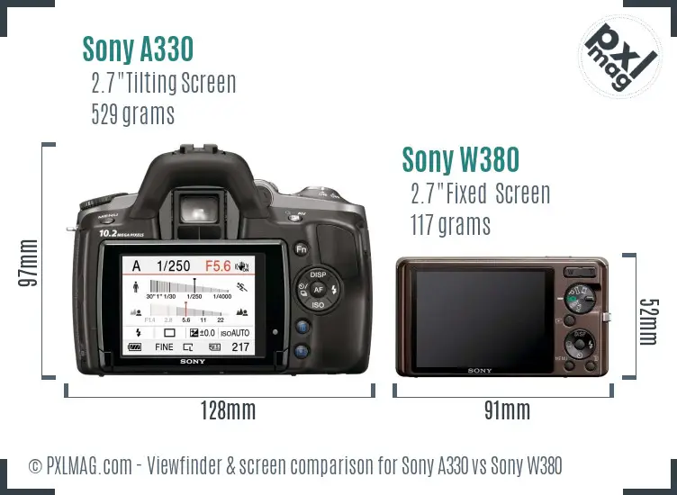 Sony A330 vs Sony W380 Screen and Viewfinder comparison