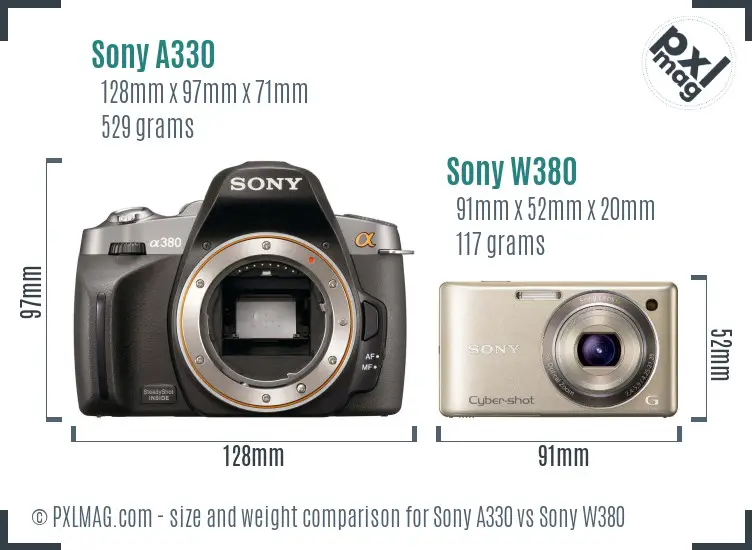 Sony A330 vs Sony W380 size comparison