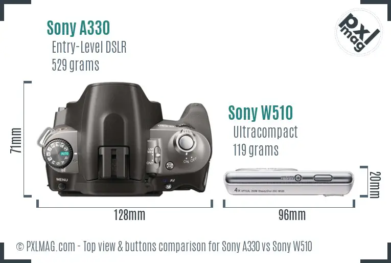 Sony A330 vs Sony W510 top view buttons comparison