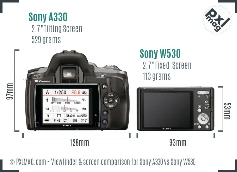 Sony A330 vs Sony W530 Screen and Viewfinder comparison