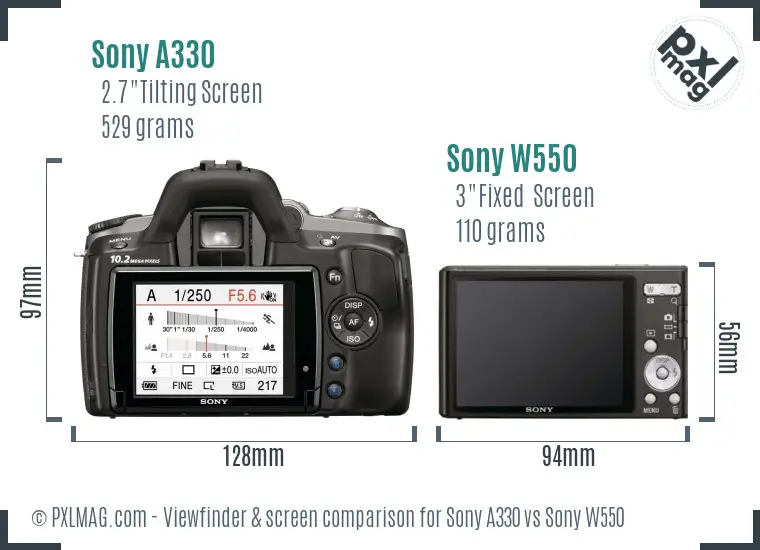 Sony A330 vs Sony W550 Screen and Viewfinder comparison