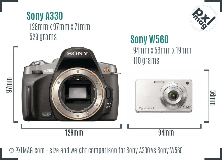 Sony A330 vs Sony W560 size comparison