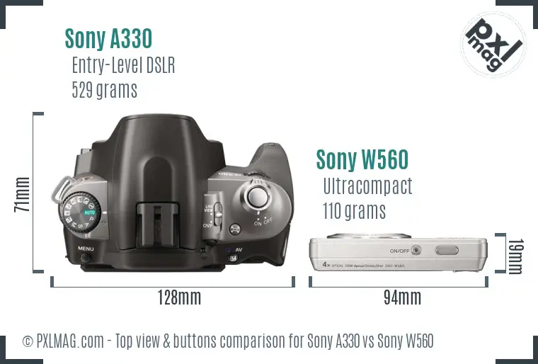 Sony A330 vs Sony W560 top view buttons comparison