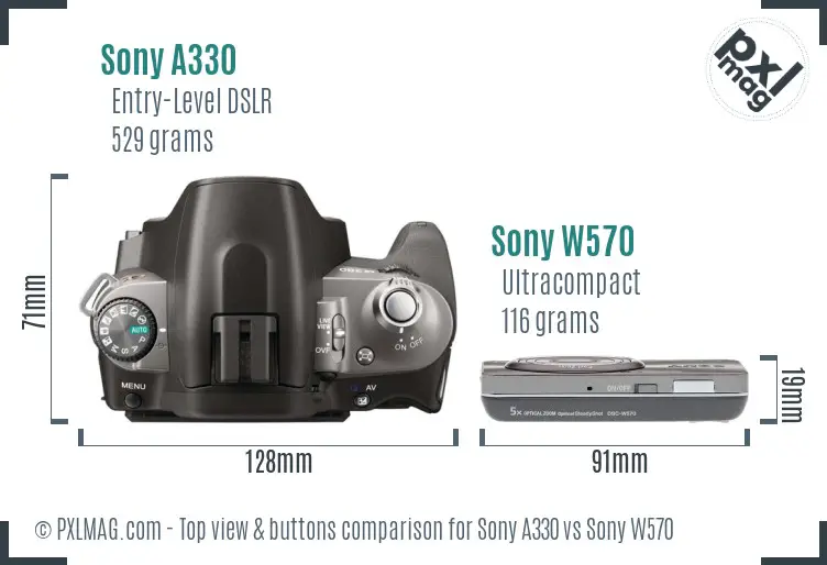 Sony A330 vs Sony W570 top view buttons comparison