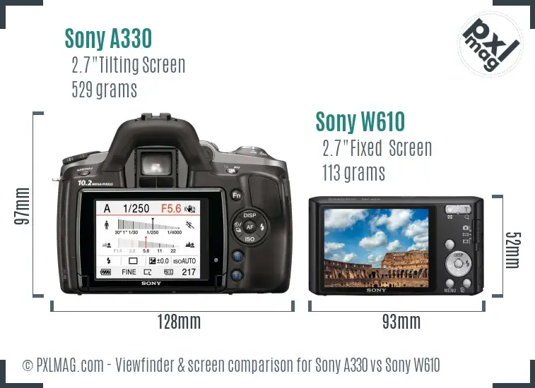 Sony A330 vs Sony W610 Screen and Viewfinder comparison