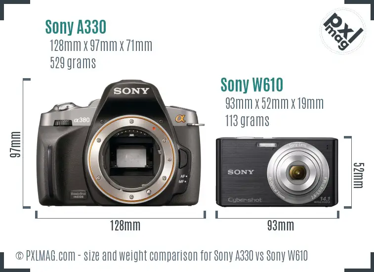 Sony A330 vs Sony W610 size comparison