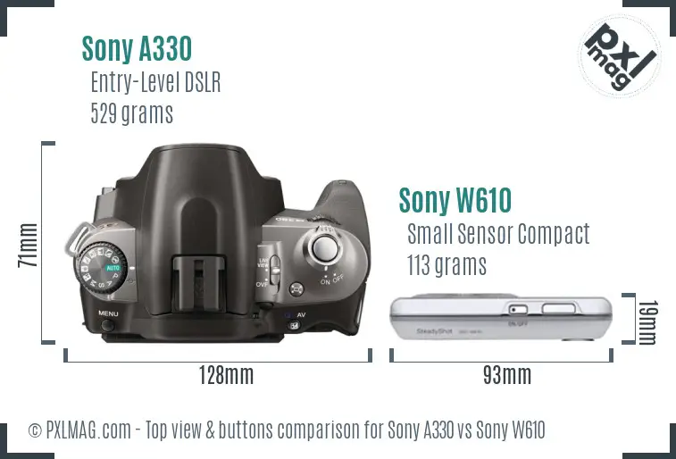 Sony A330 vs Sony W610 top view buttons comparison