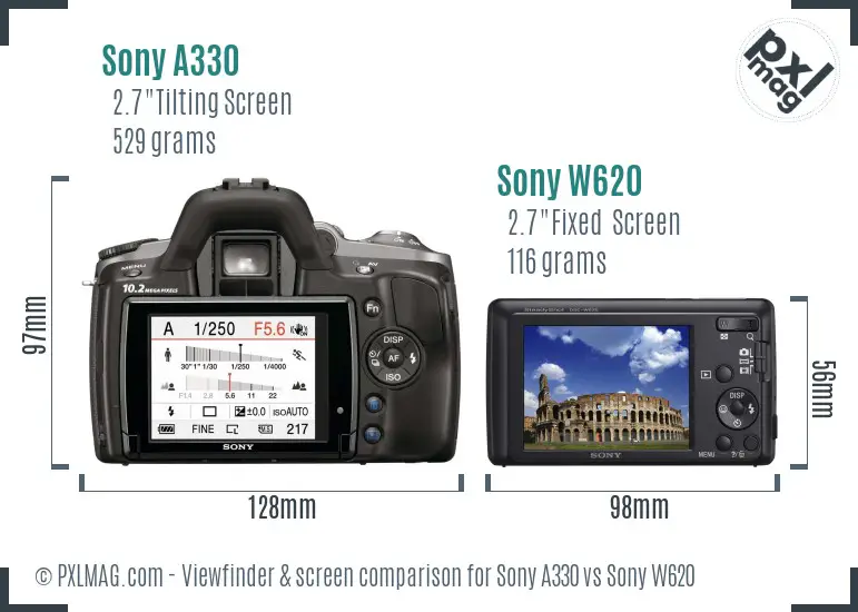 Sony A330 vs Sony W620 Screen and Viewfinder comparison