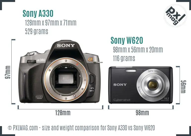Sony A330 vs Sony W620 size comparison