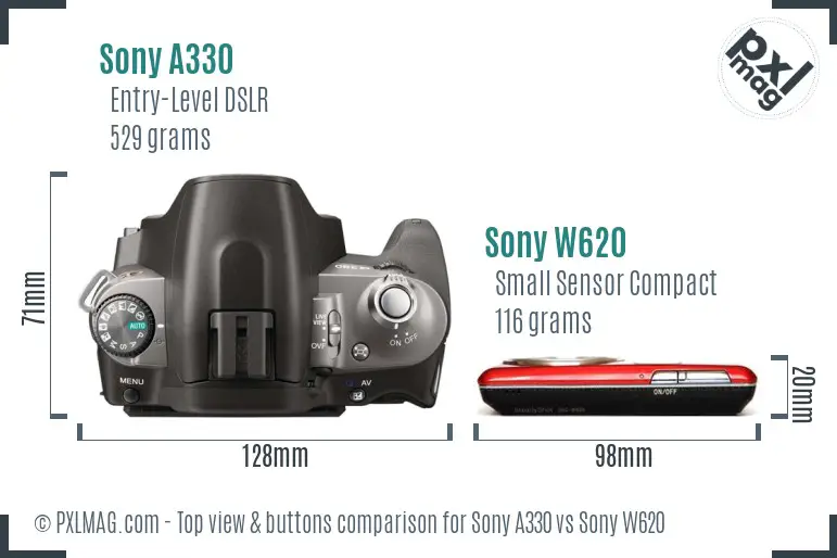 Sony A330 vs Sony W620 top view buttons comparison
