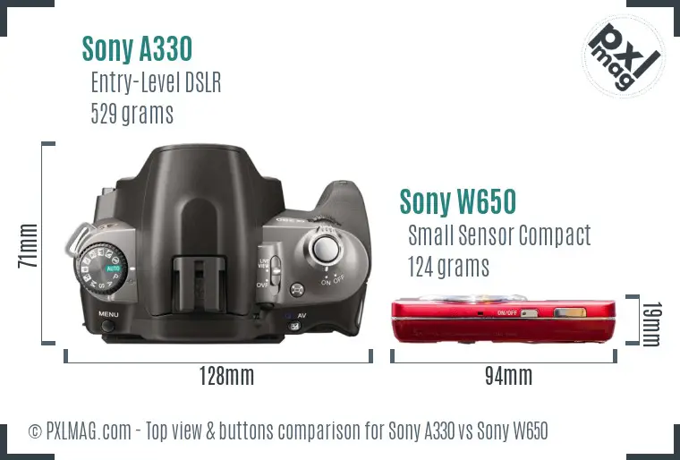 Sony A330 vs Sony W650 top view buttons comparison