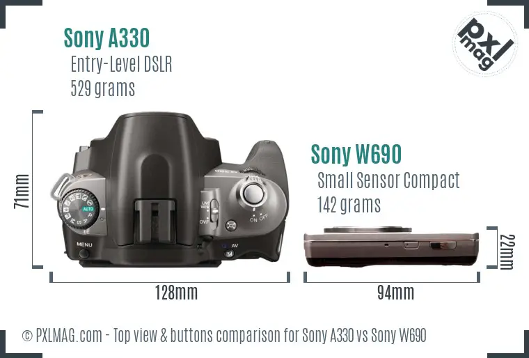 Sony A330 vs Sony W690 top view buttons comparison