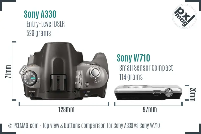 Sony A330 vs Sony W710 top view buttons comparison