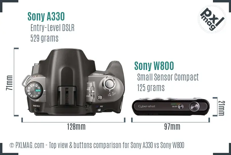 Sony A330 vs Sony W800 top view buttons comparison