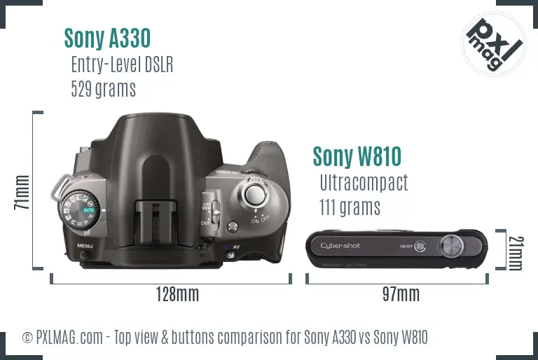 Sony A330 vs Sony W810 top view buttons comparison