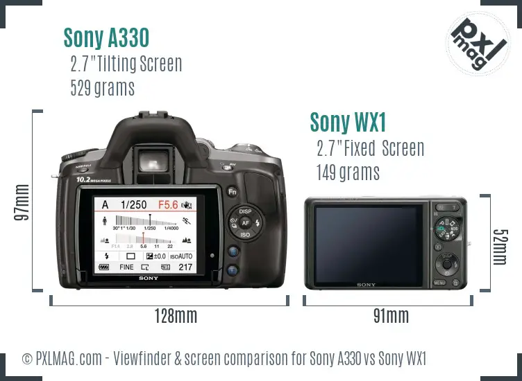 Sony A330 vs Sony WX1 Screen and Viewfinder comparison