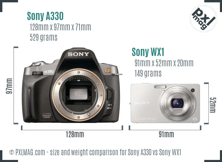 Sony A330 vs Sony WX1 size comparison