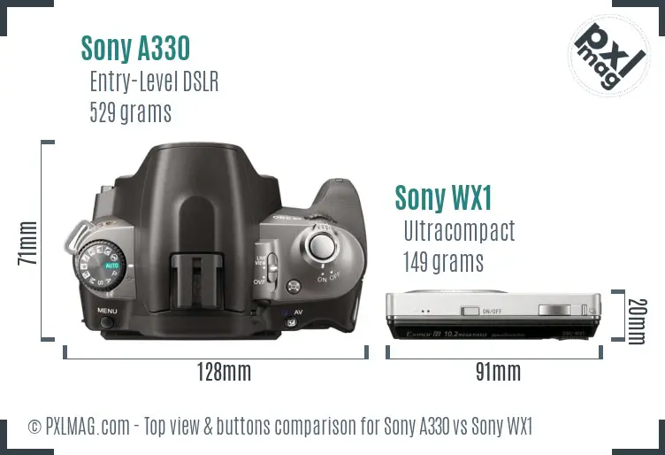 Sony A330 vs Sony WX1 top view buttons comparison