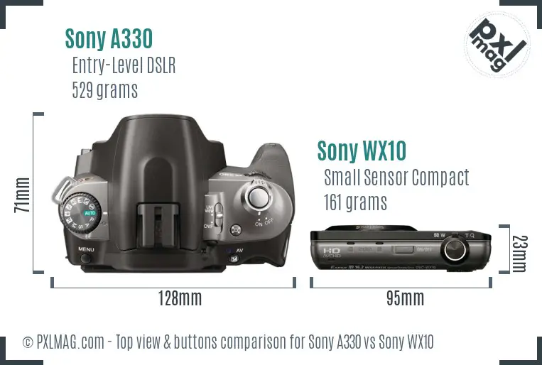 Sony A330 vs Sony WX10 top view buttons comparison