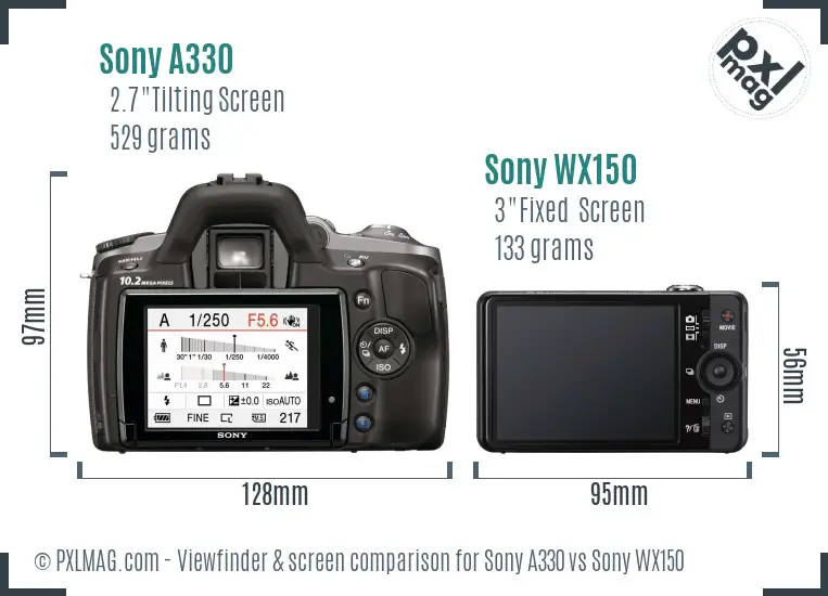 Sony A330 vs Sony WX150 Screen and Viewfinder comparison