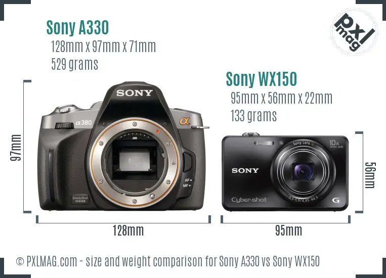 Sony A330 vs Sony WX150 size comparison