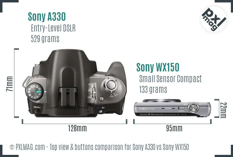 Sony A330 vs Sony WX150 top view buttons comparison
