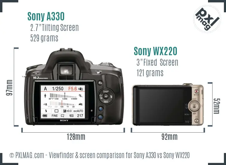 Sony A330 vs Sony WX220 Screen and Viewfinder comparison