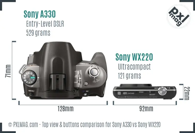 Sony A330 vs Sony WX220 top view buttons comparison