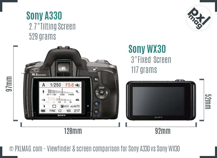 Sony A330 vs Sony WX30 Screen and Viewfinder comparison