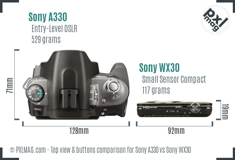 Sony A330 vs Sony WX30 top view buttons comparison