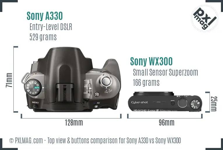 Sony A330 vs Sony WX300 top view buttons comparison