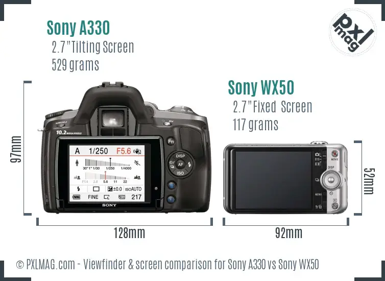 Sony A330 vs Sony WX50 Screen and Viewfinder comparison