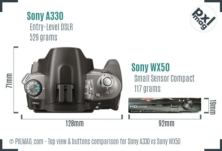 Sony A330 vs Sony WX50 top view buttons comparison