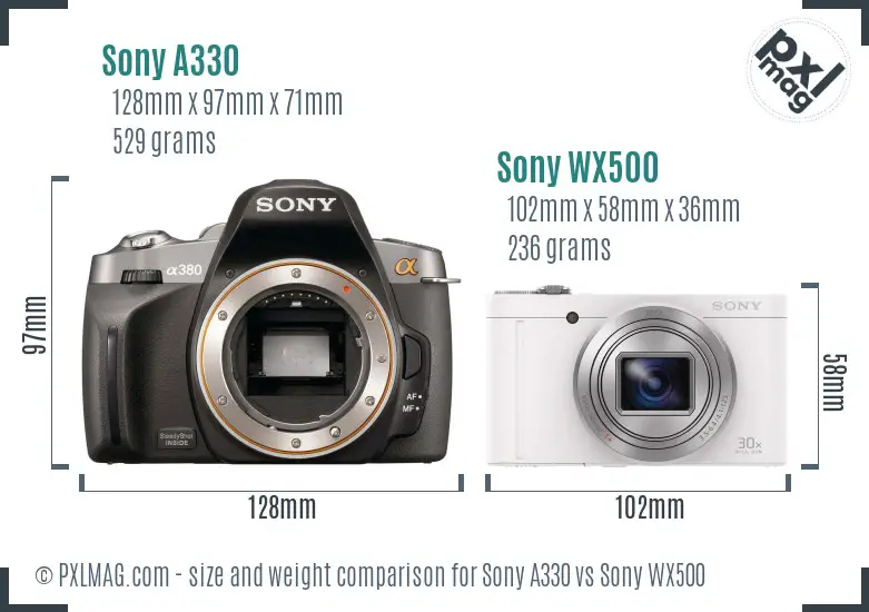 Sony A330 vs Sony WX500 size comparison