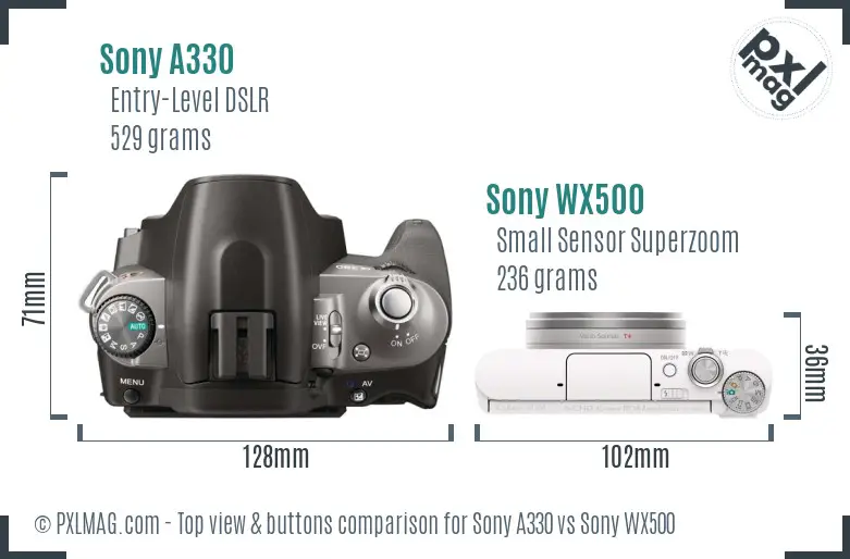 Sony A330 vs Sony WX500 top view buttons comparison